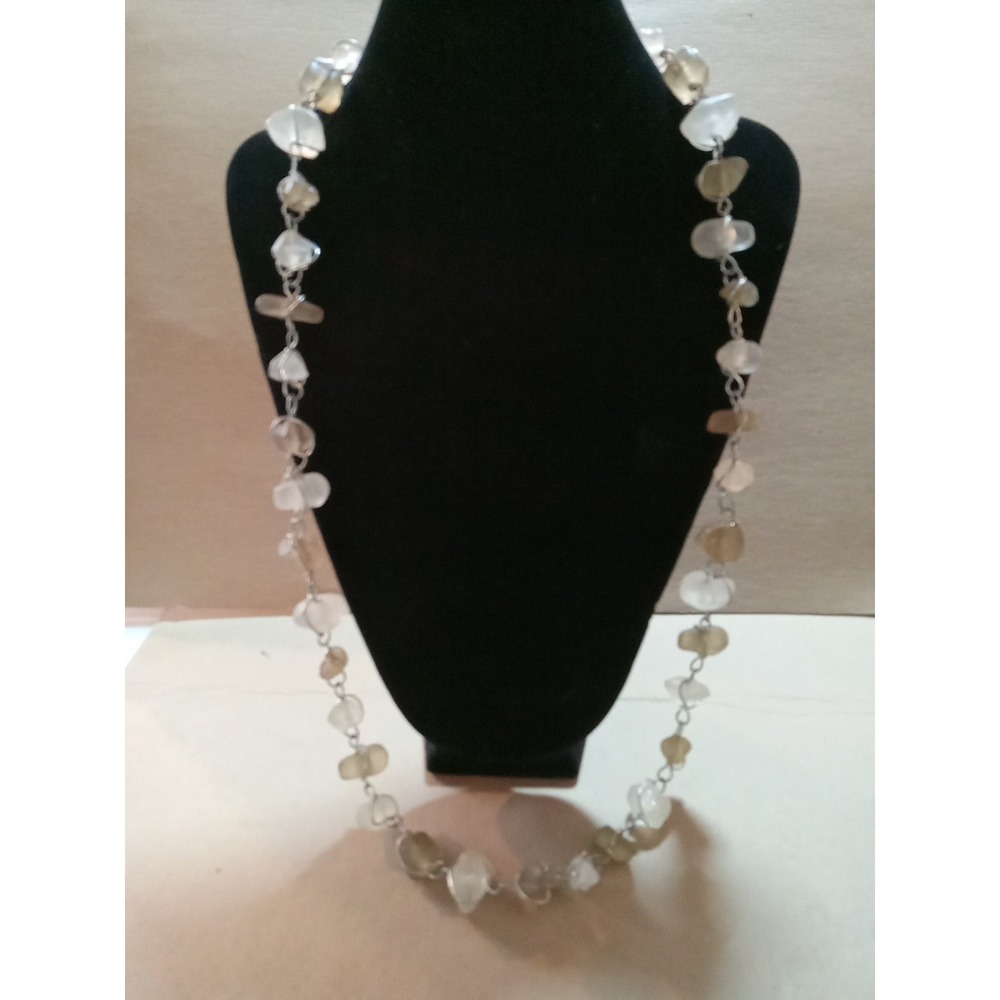 Abra Women Frosted White‎ And Tan Wire Wrap Hook Closure 35 inch  Necklace